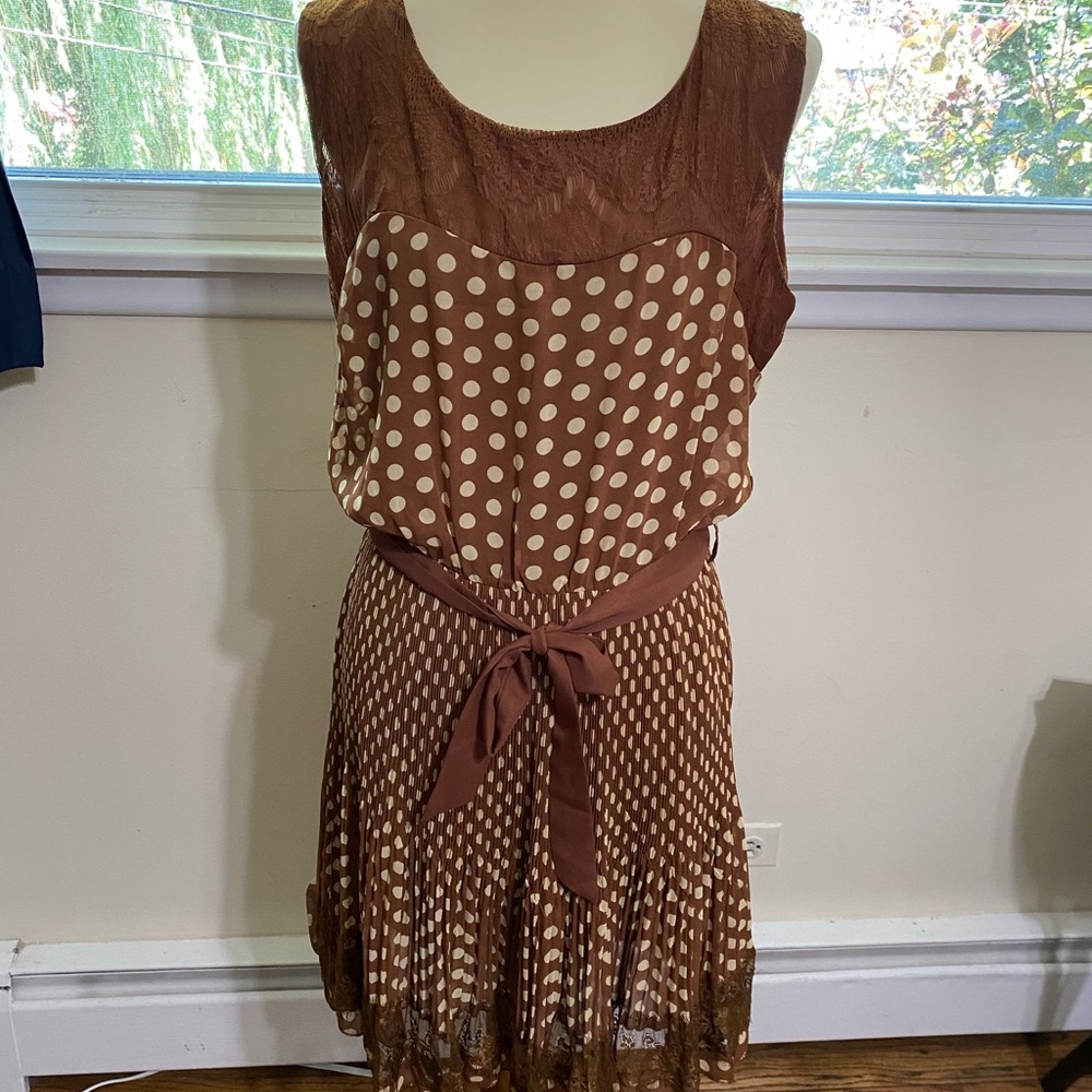 Freeway Brown Polka Dot Sleeveless Dress